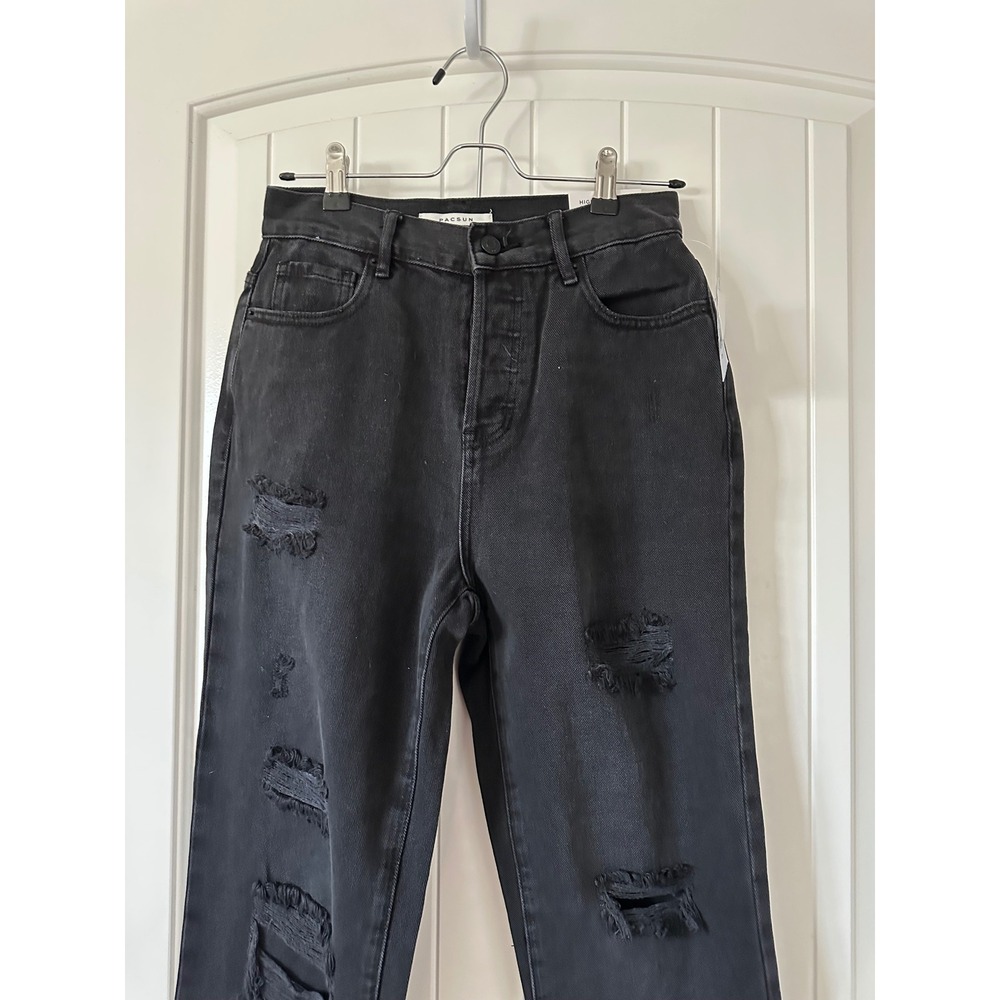 NWT PacSun High Rise Straight Leg Black Distressed Denim Jeans Size 25 - Picture 2 of 11